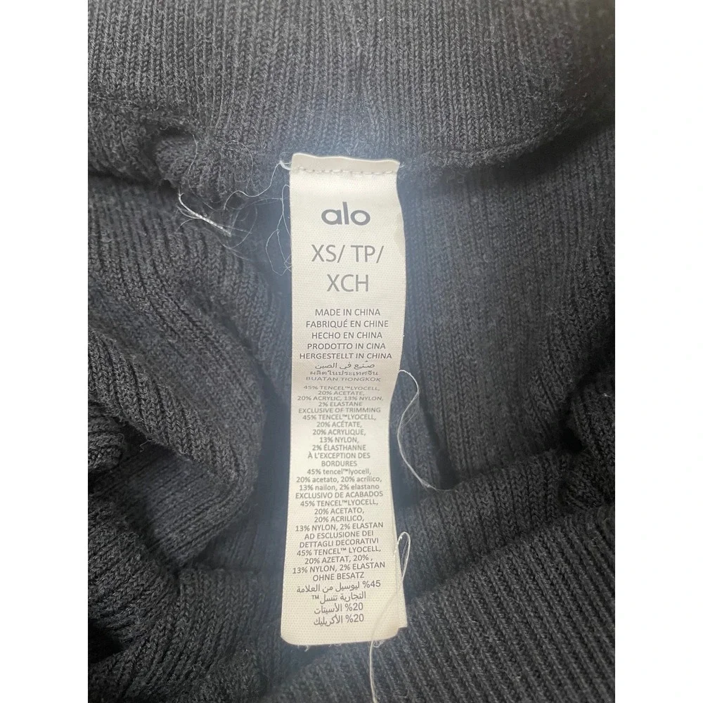 Alo Yoga Salana Knit High-Waist Wide Leg Pant Black Ribbed Side Slit XS